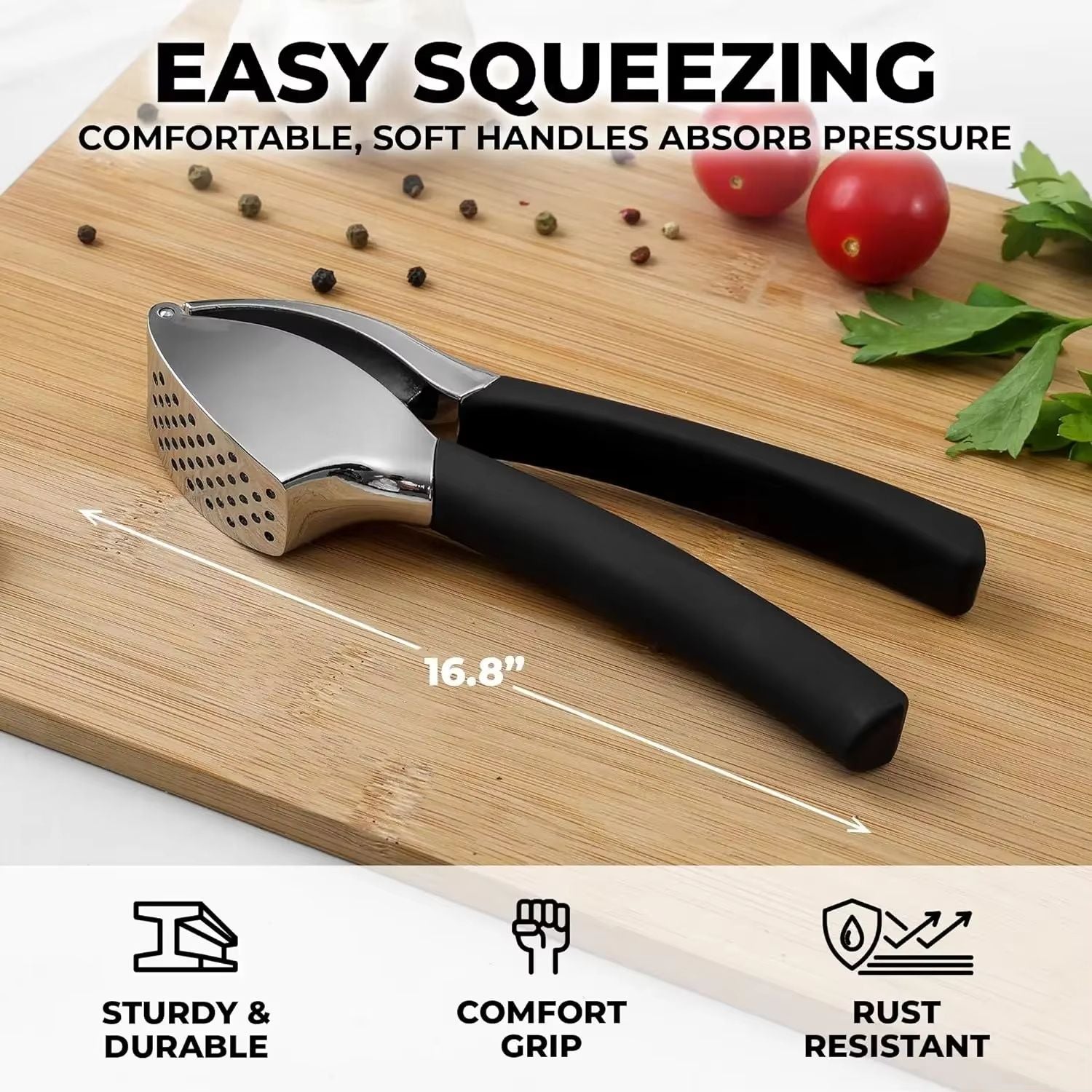 Stainless Steel Garlic Press Set  Professional Garlic Mincer With Peeler  Cleaning Brush 1