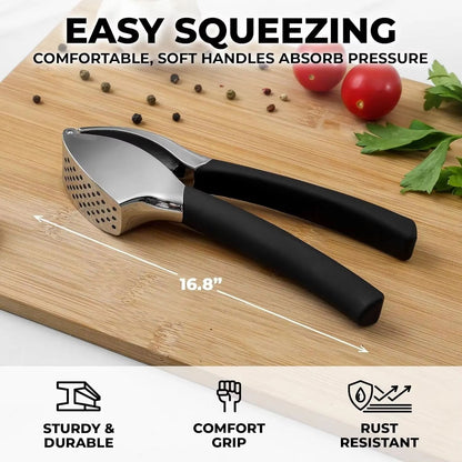 Stainless Steel Garlic Press Set  Professional Garlic Mincer With Peeler  Cleaning Brush 1