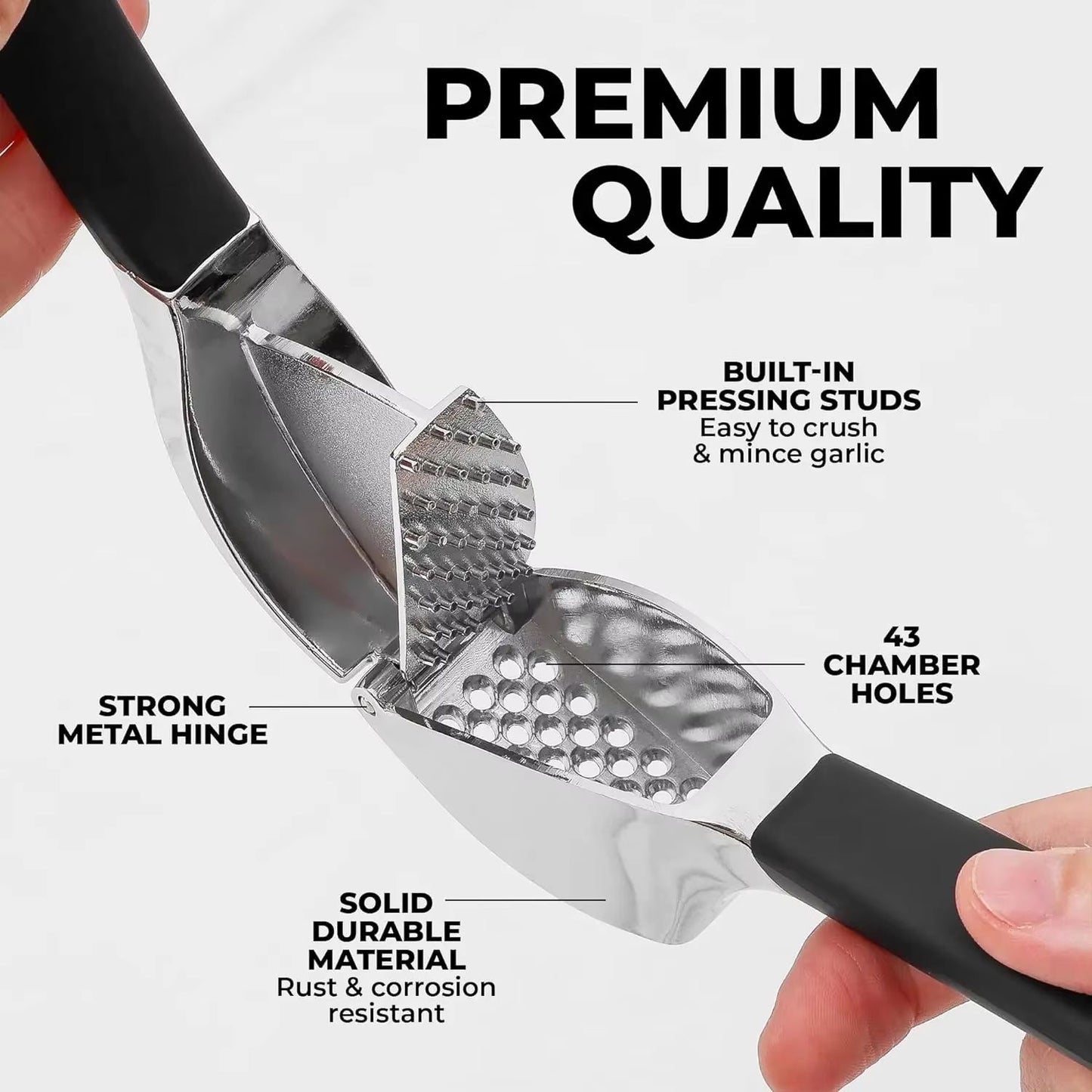 Stainless Steel Garlic Press Set  Professional Garlic Mincer With Peeler  Cleaning Brush 3