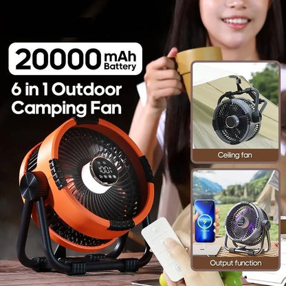 Multifunctional Camping Fan with Rechargeable Battery LED Light and Power Bank