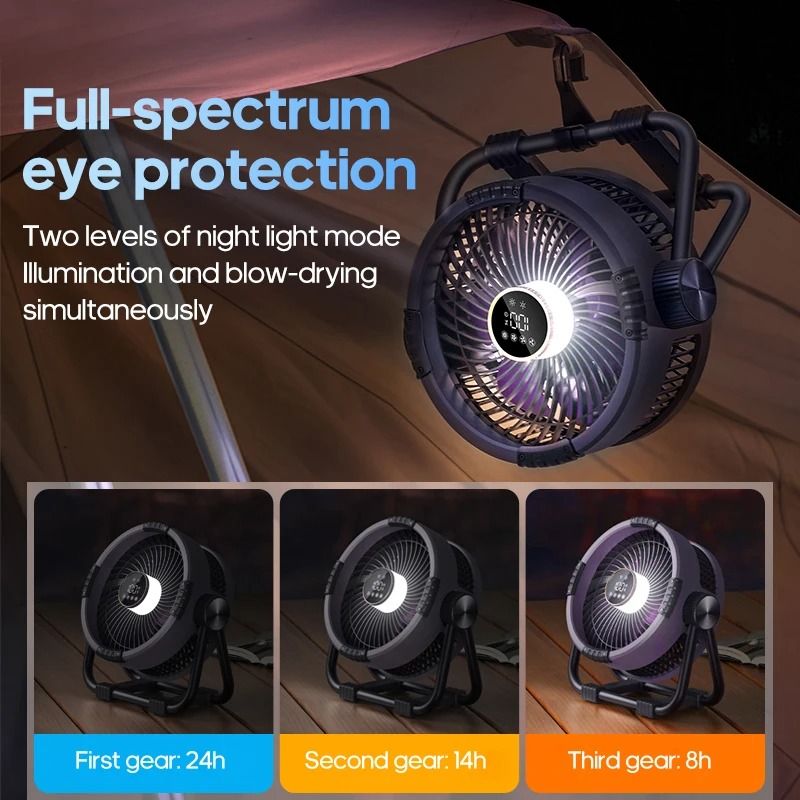 Multifunctional Camping Fan With Rechargeable Battery LED Light And Power Bank 2