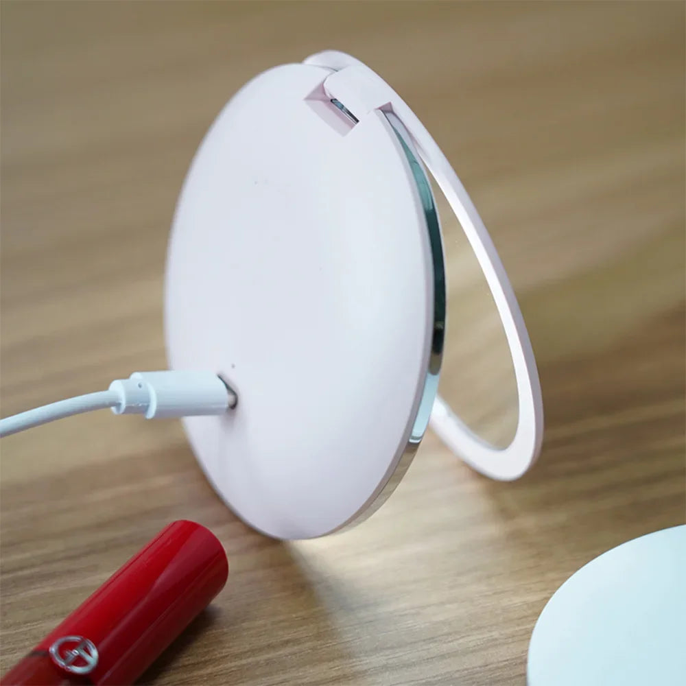 Portable LED Makeup Mirror Handheld Pocket Compact Dual Sided Mirror With 5x Magnification USB Rech