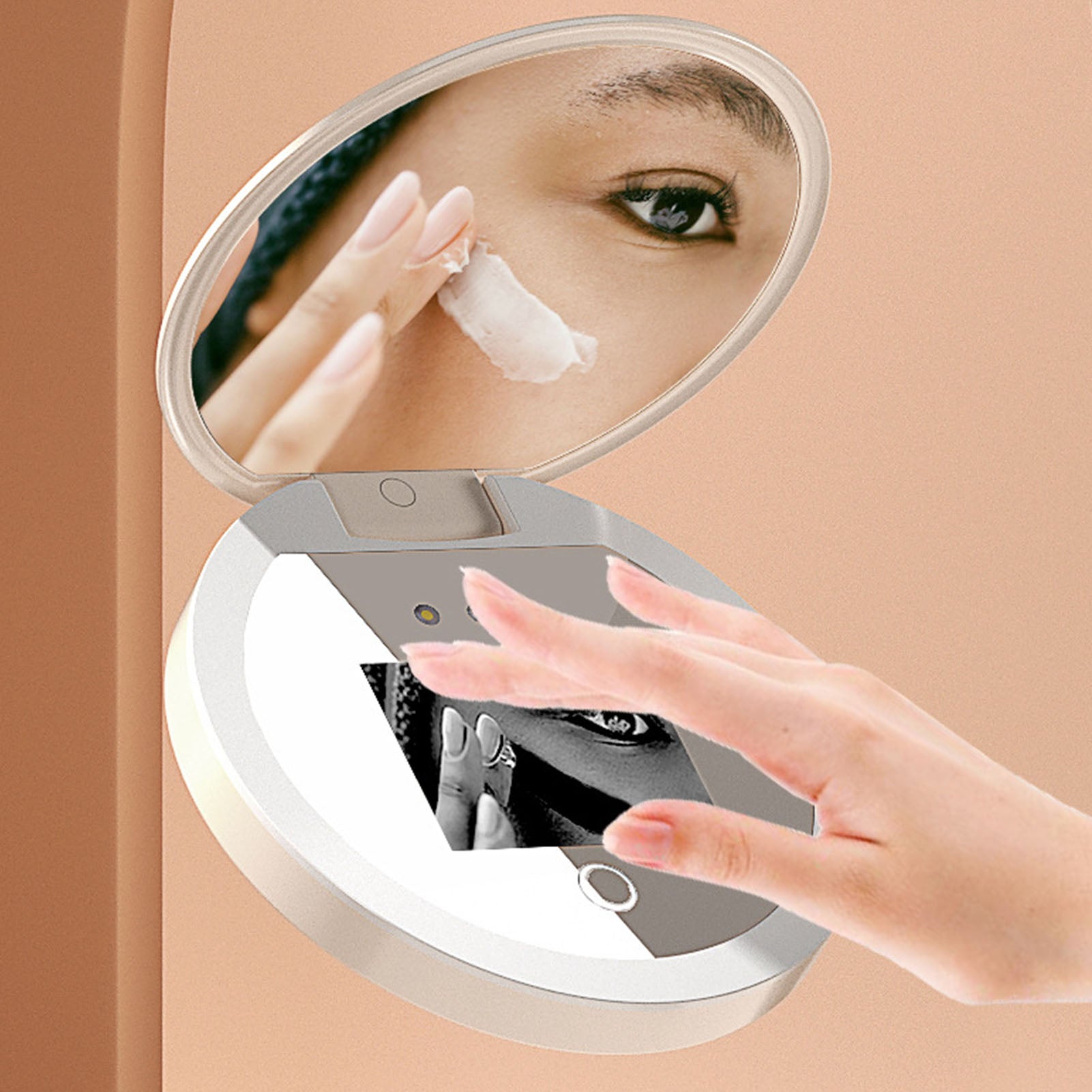 Travel Makeup UV Mirror Sunscreen Testing Camera with Light, 2X Magnification, 3.5in Compact Pocket Size