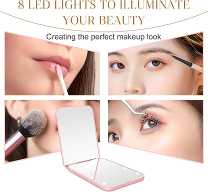 LED Compact Mirror 1X 3X Magnification, Mini Pocket Makeup Mirror for Purse, Travel Beauty Mirror Portable Gift
