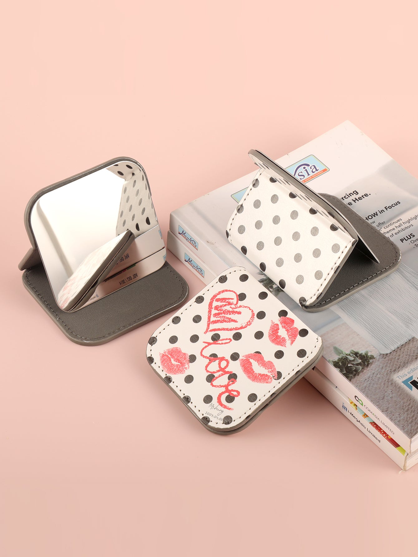 Portable Square Stainless Steel Makeup Mirror, Printed Pattern, Anti Fall, Dirt Resistant, Desktop Handheld Pocket