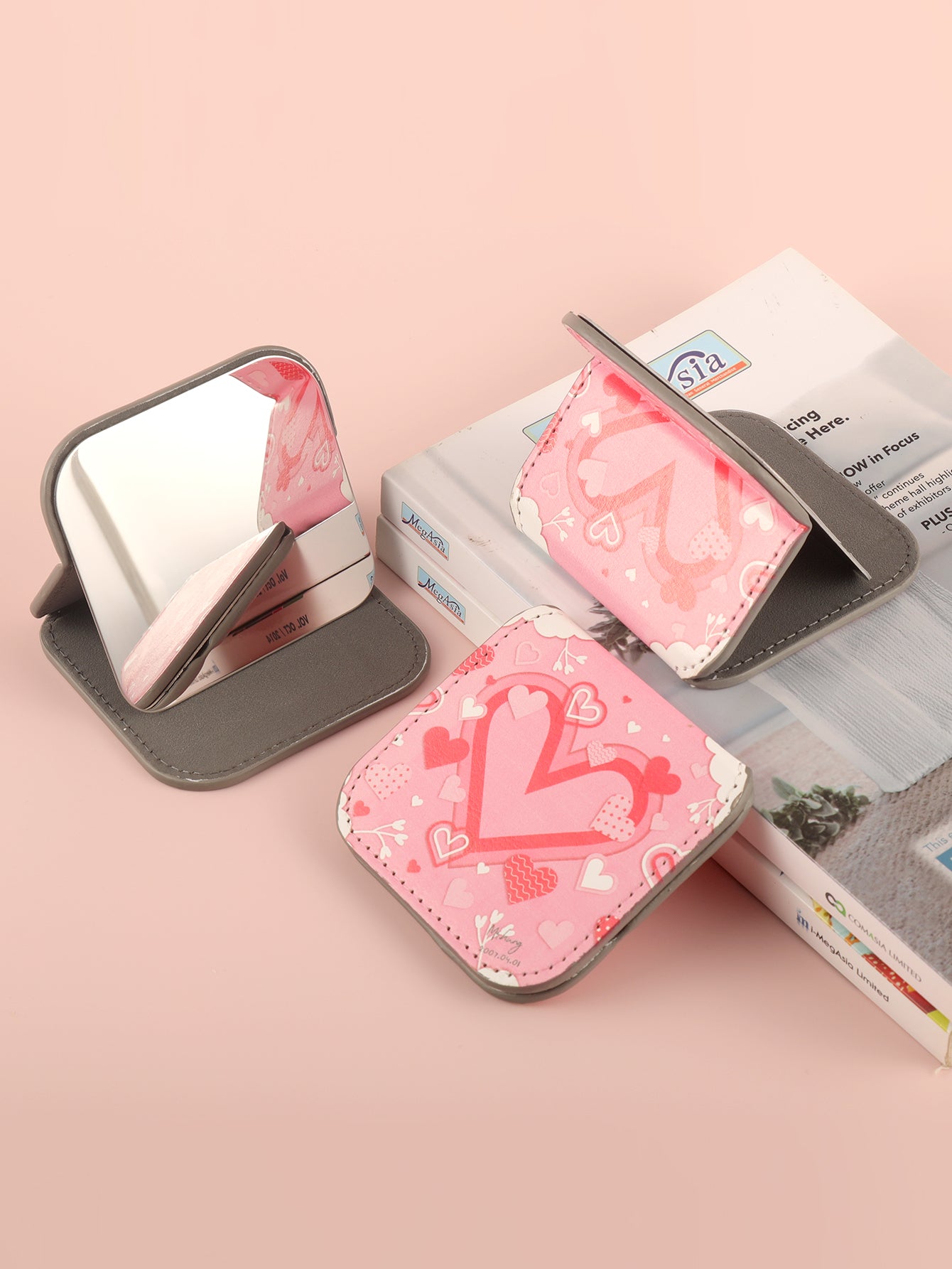 Portable Square Stainless Steel Makeup Mirror, Printed Pattern, Anti Fall, Dirt Resistant, Desktop Handheld Pocket