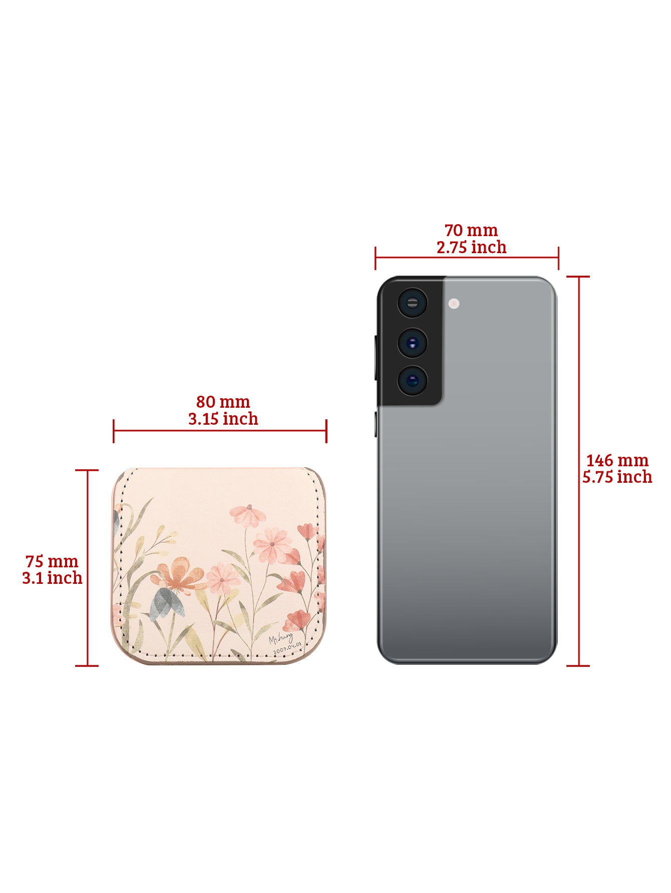 Portable Square Stainless Steel Makeup Mirror, Printed Pattern, Anti Fall, Dirt Resistant, Desktop Handheld Pocket