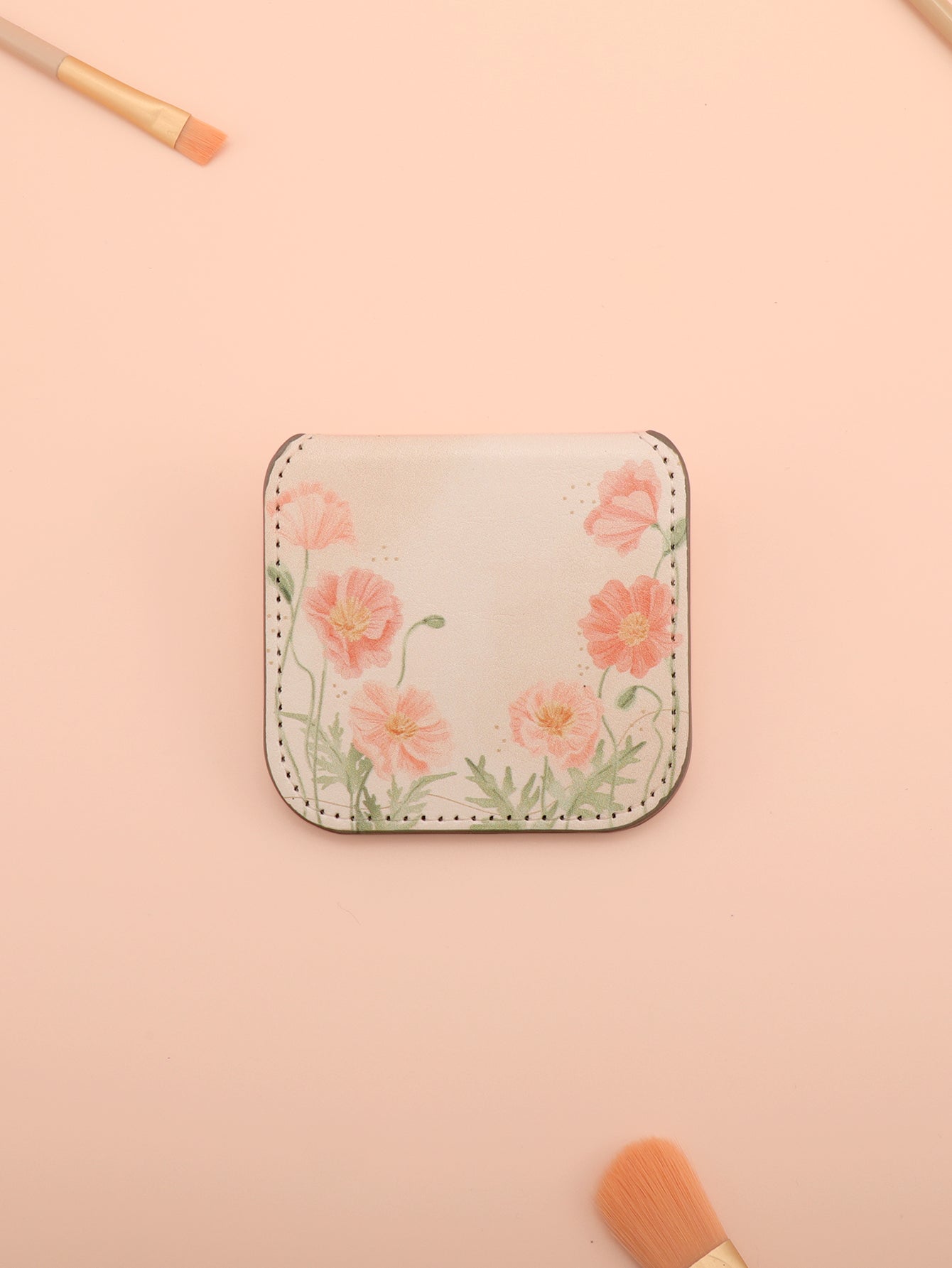 Portable Square Stainless Steel Makeup Mirror, Printed Pattern, Anti Fall, Dirt Resistant, Desktop Handheld Pocket
