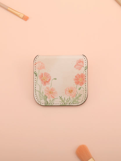 Portable Square Stainless Steel Makeup Mirror, Printed Pattern, Anti Fall, Dirt Resistant, Desktop Handheld Pocket
