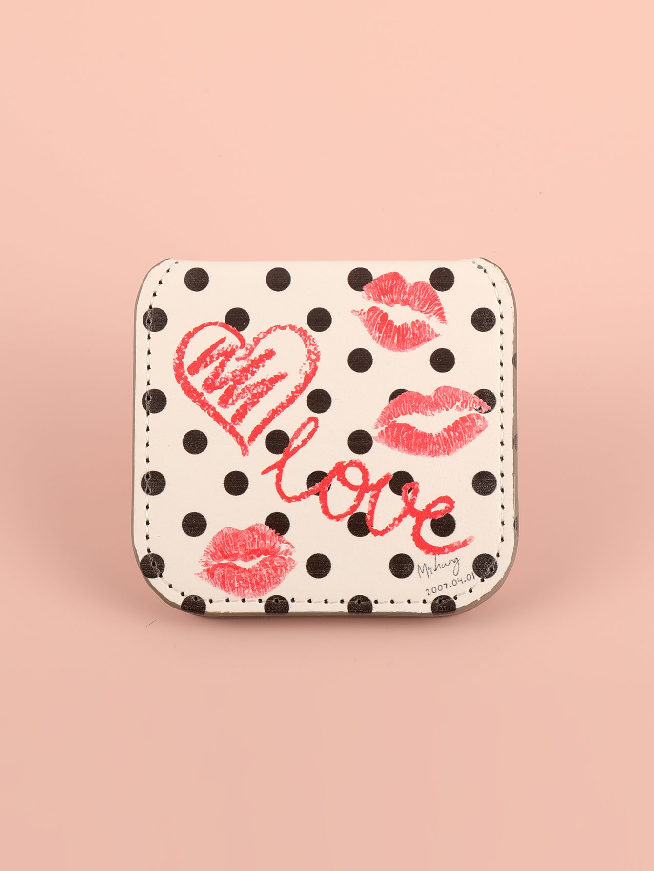 Portable Square Stainless Steel Makeup Mirror, Printed Pattern, Anti Fall, Dirt Resistant, Desktop Handheld Pocket