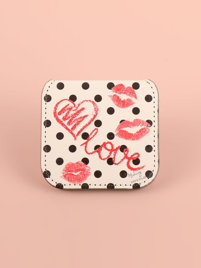Portable Square Stainless Steel Makeup Mirror, Printed Pattern, Anti Fall, Dirt Resistant, Desktop Handheld Pocket