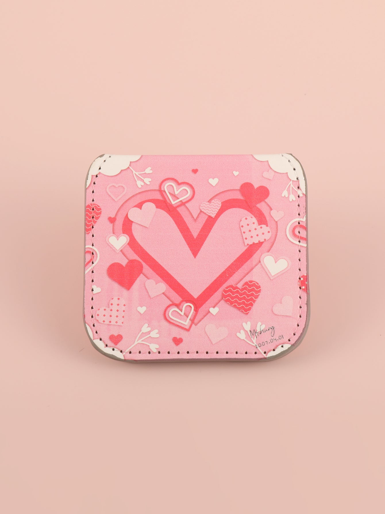 Portable Square Stainless Steel Makeup Mirror, Printed Pattern, Anti Fall, Dirt Resistant, Desktop Handheld Pocket