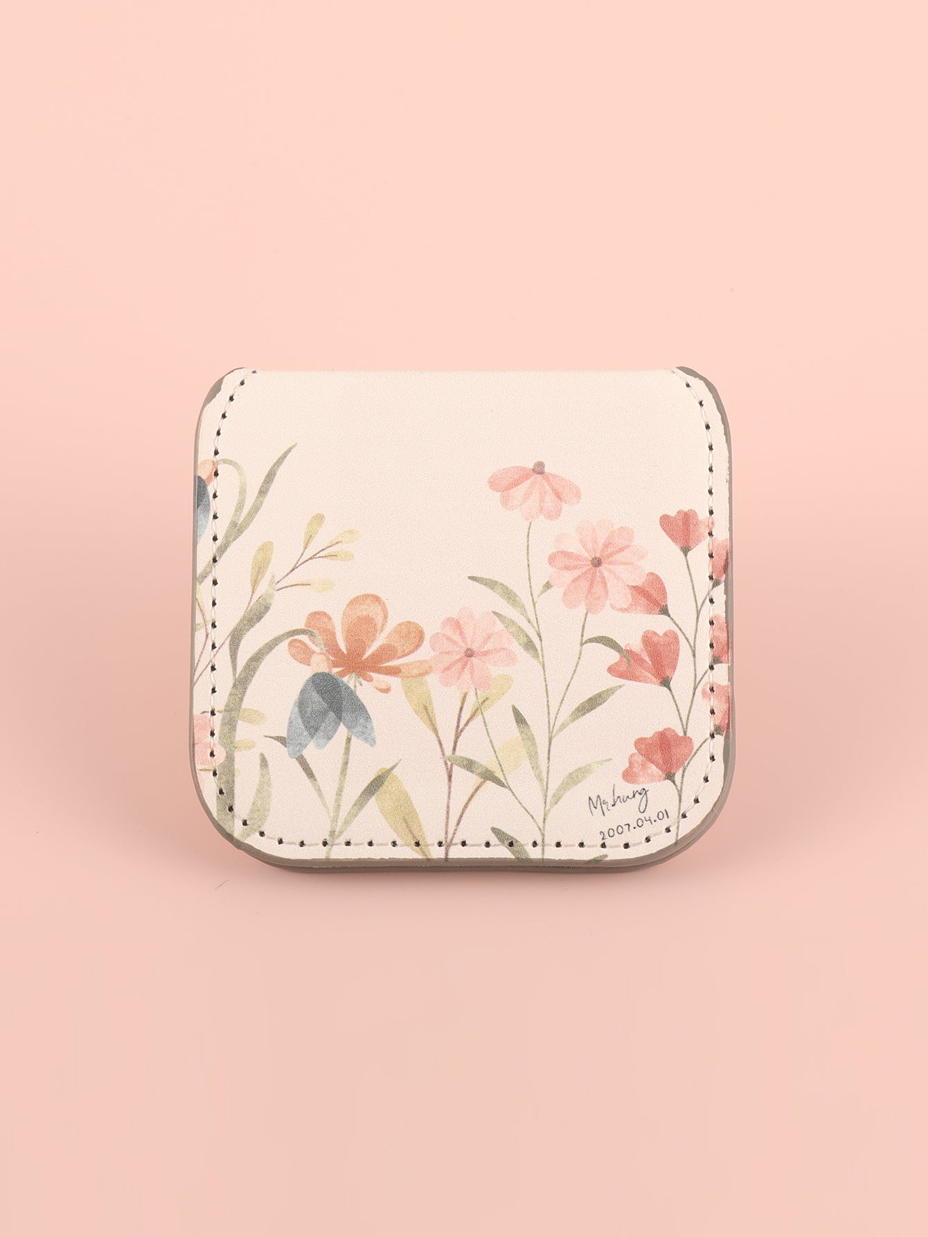 Portable Square Stainless Steel Makeup Mirror, Printed Pattern, Anti Fall, Dirt Resistant, Desktop Handheld Pocket