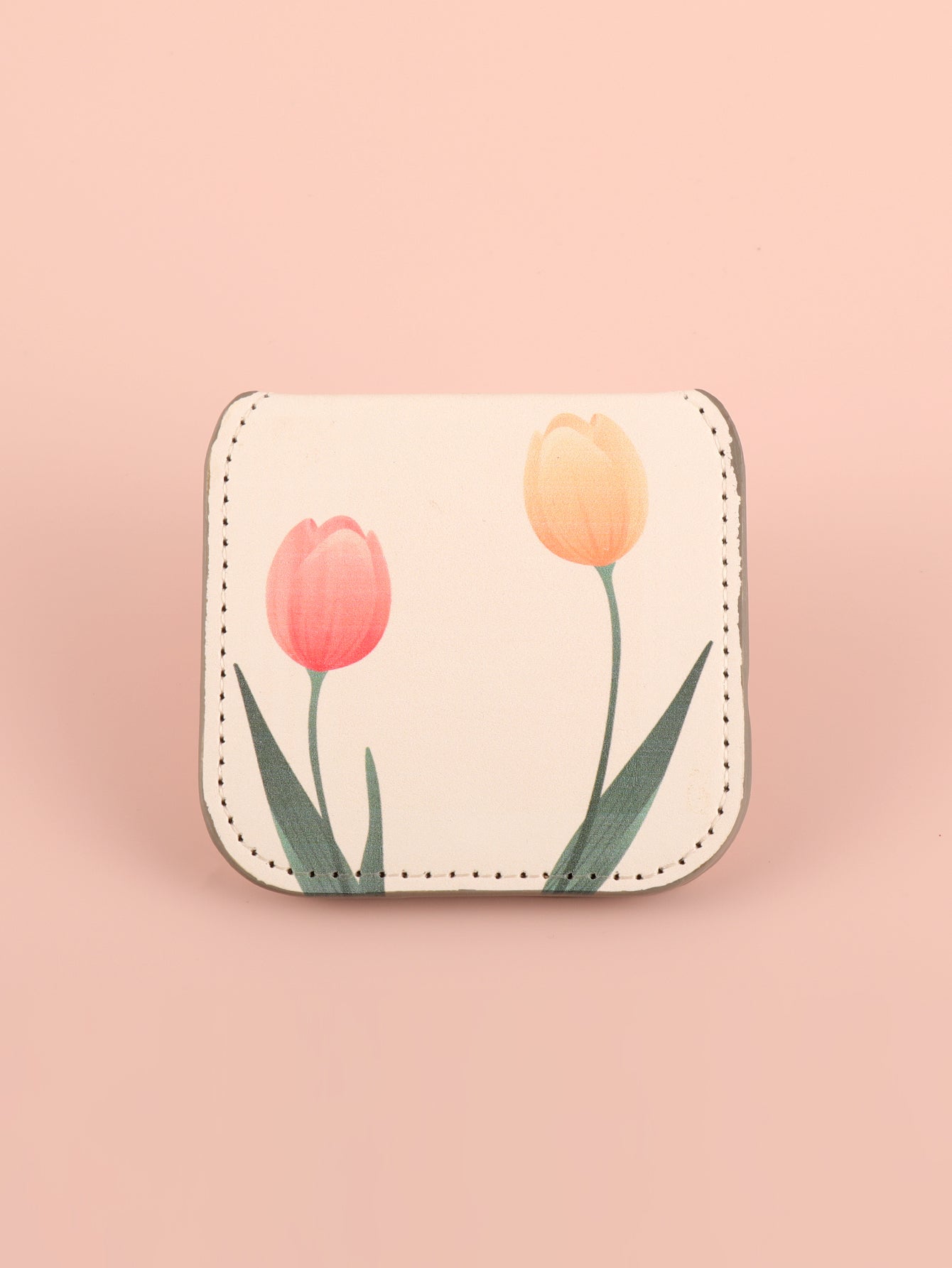 Portable Square Stainless Steel Makeup Mirror, Printed Pattern, Anti Fall, Dirt Resistant, Desktop Handheld Pocket
