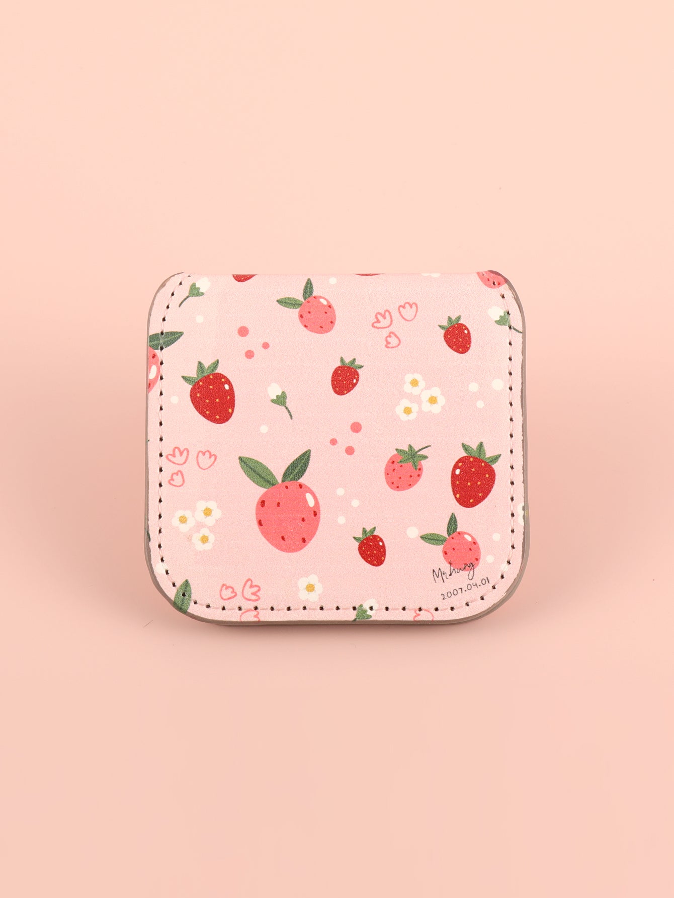 Portable Square Stainless Steel Makeup Mirror, Printed Pattern, Anti Fall, Dirt Resistant, Desktop Handheld Pocket