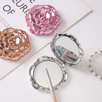 Rose Flower Portable Mini Mirror, Double Sided Small Pocket Makeup Mirror, Compact Hand Mirror for Travel and Beauty