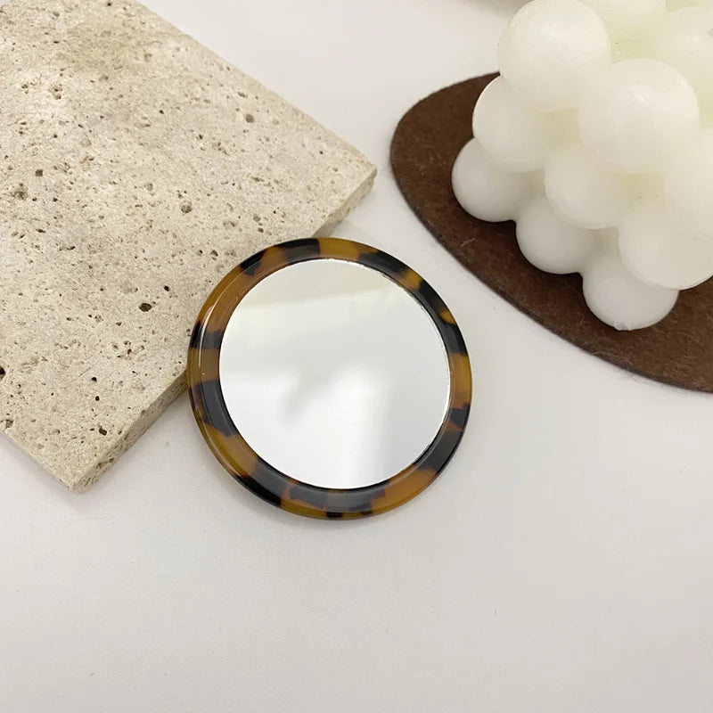 Portable Mini Round Makeup Mirror Simple Acetate Small Round Mirror Small Zebra Pattern Travel Make 1