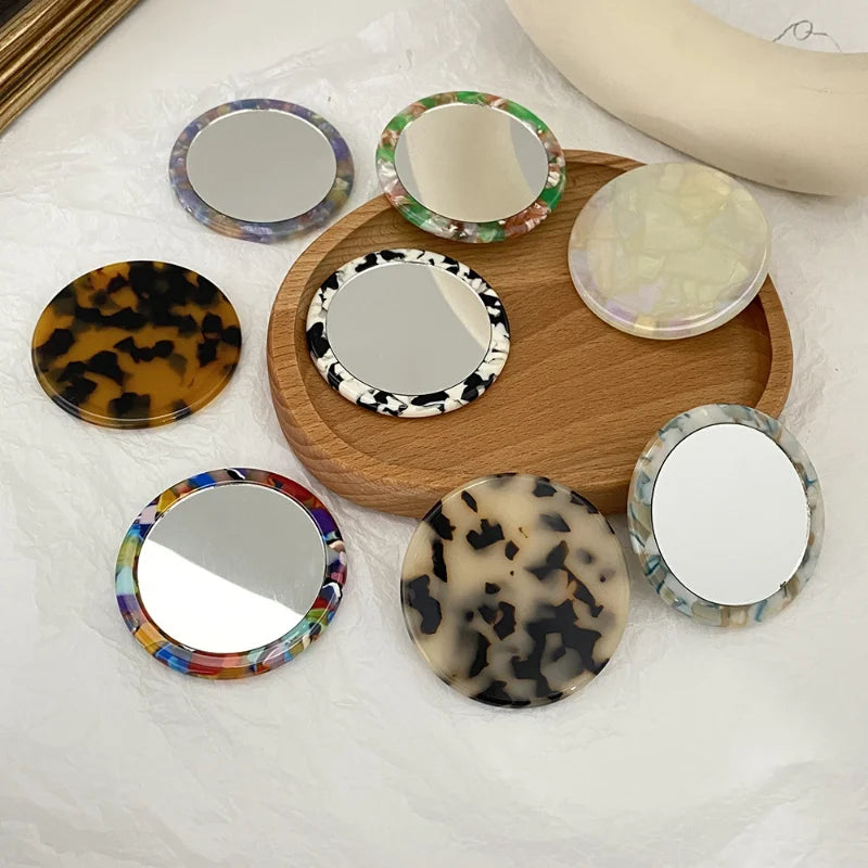 Portable Mini Round Makeup Mirror, Simple Acetate Small Round Mirror, Small Zebra Pattern Travel Makeup Accessories