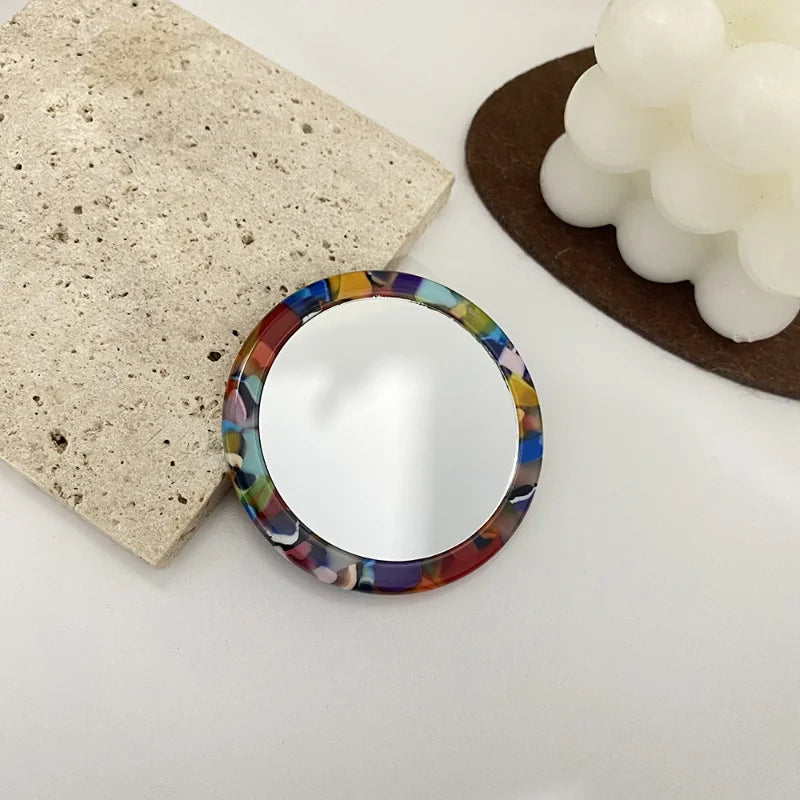 Portable Mini Round Makeup Mirror Simple Acetate Small Round Mirror Small Zebra Pattern Travel Make 4