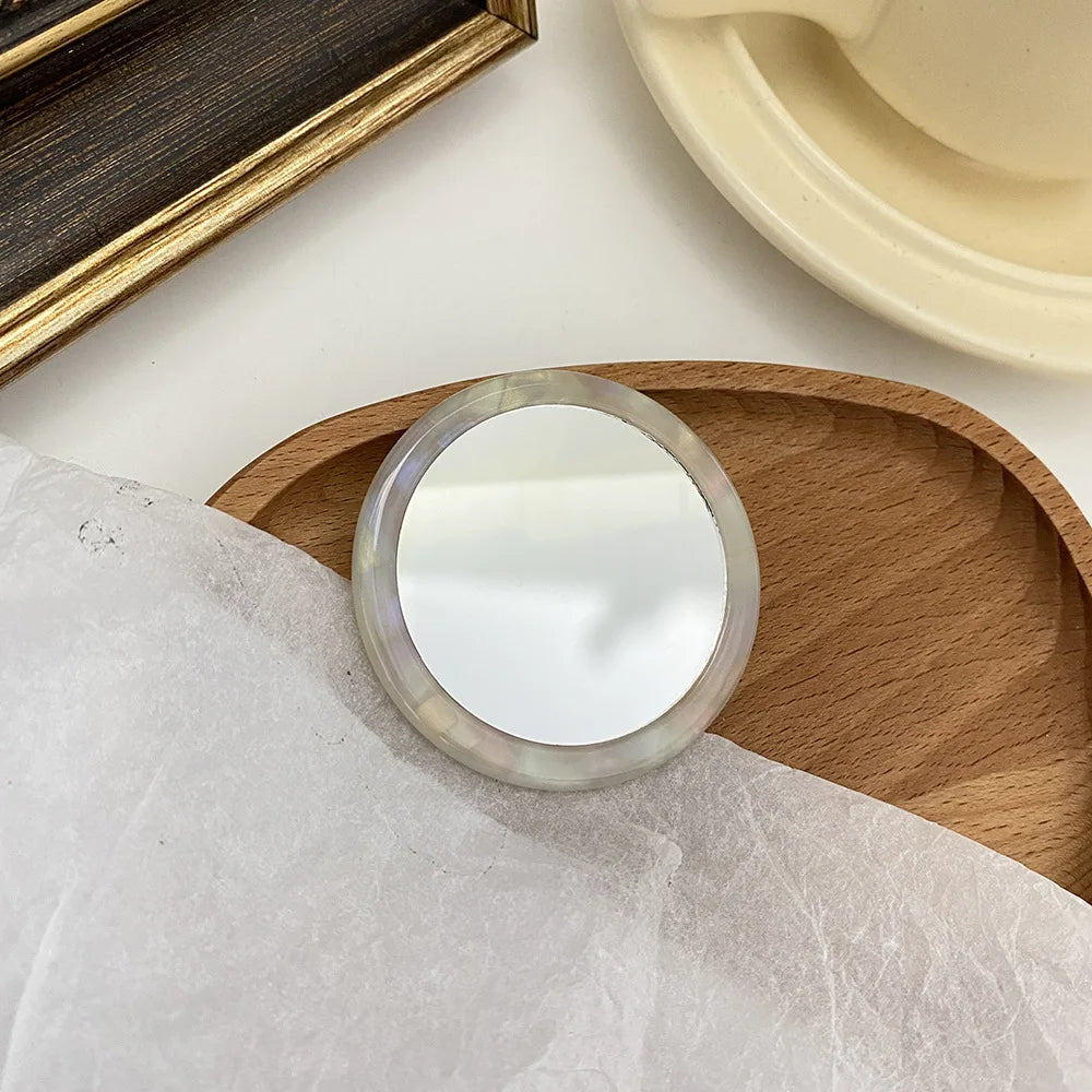 Portable Mini Round Makeup Mirror Simple Acetate Small Round Mirror Small Zebra Pattern Travel Make 6