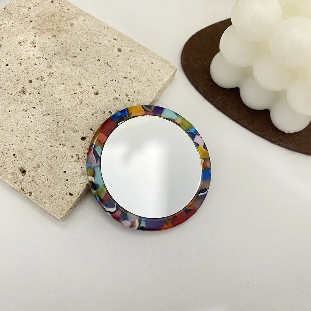 Portable Mini Round Makeup Mirror Simple Acetate Small Round Mirror Small Zebra Pattern Travel Make 9