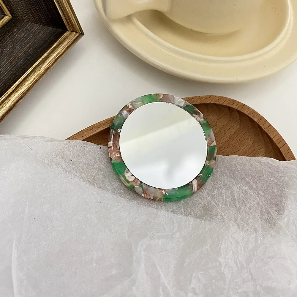 Portable Mini Round Makeup Mirror Simple Acetate Small Round Mirror Small Zebra Pattern Travel Make 10