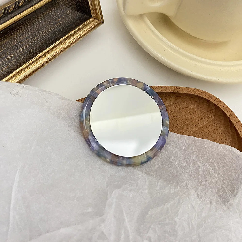 Portable Mini Round Makeup Mirror Simple Acetate Small Round Mirror Small Zebra Pattern Travel Make 11