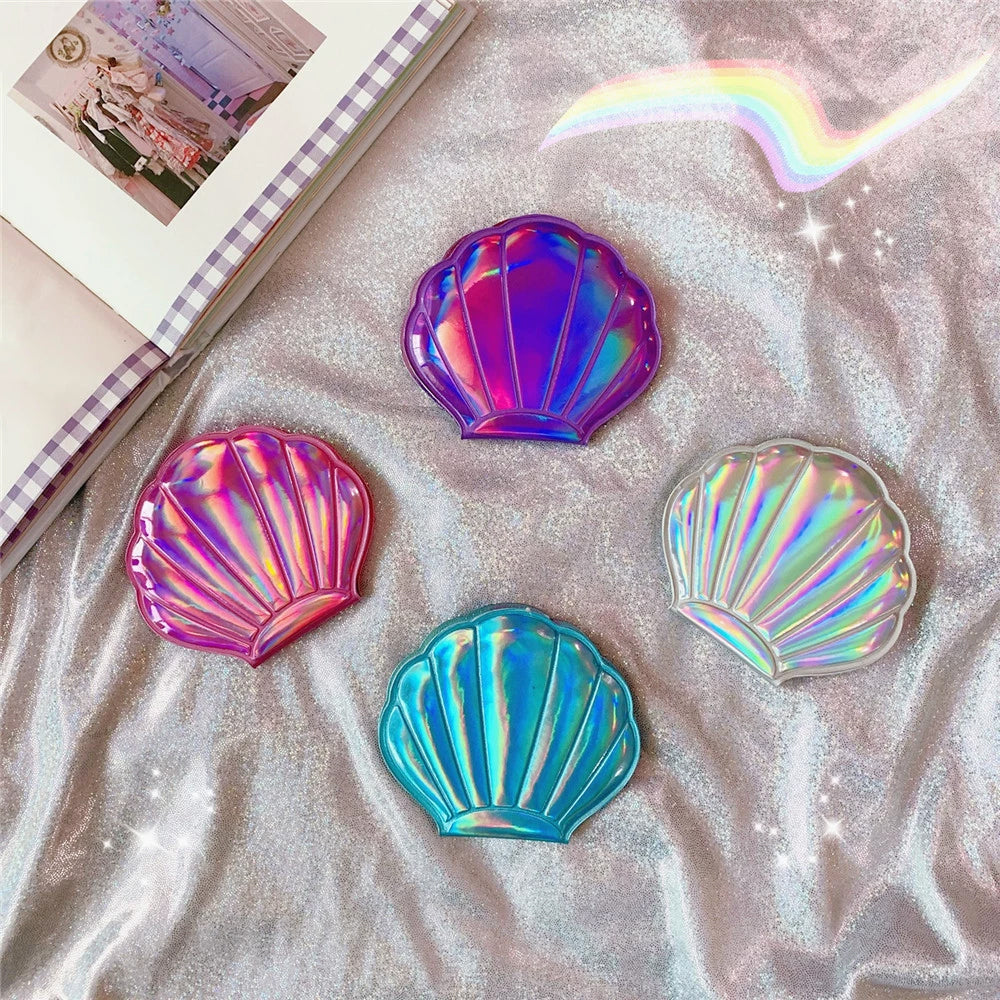 Portable Color Shell Shape Makeup Mirror Double Sided Magnifying Mirror Travel Beauty Cosmetic Tool 2