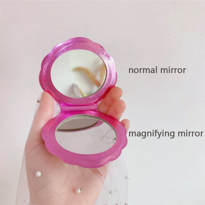 Portable Color Shell Shape Makeup Mirror Double Sided Magnifying Mirror Travel Beauty Cosmetic Tool 3