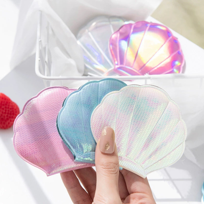 Portable Color Shell Shape Makeup Mirror Double Sided Magnifying Mirror Travel Beauty Cosmetic Tool 4