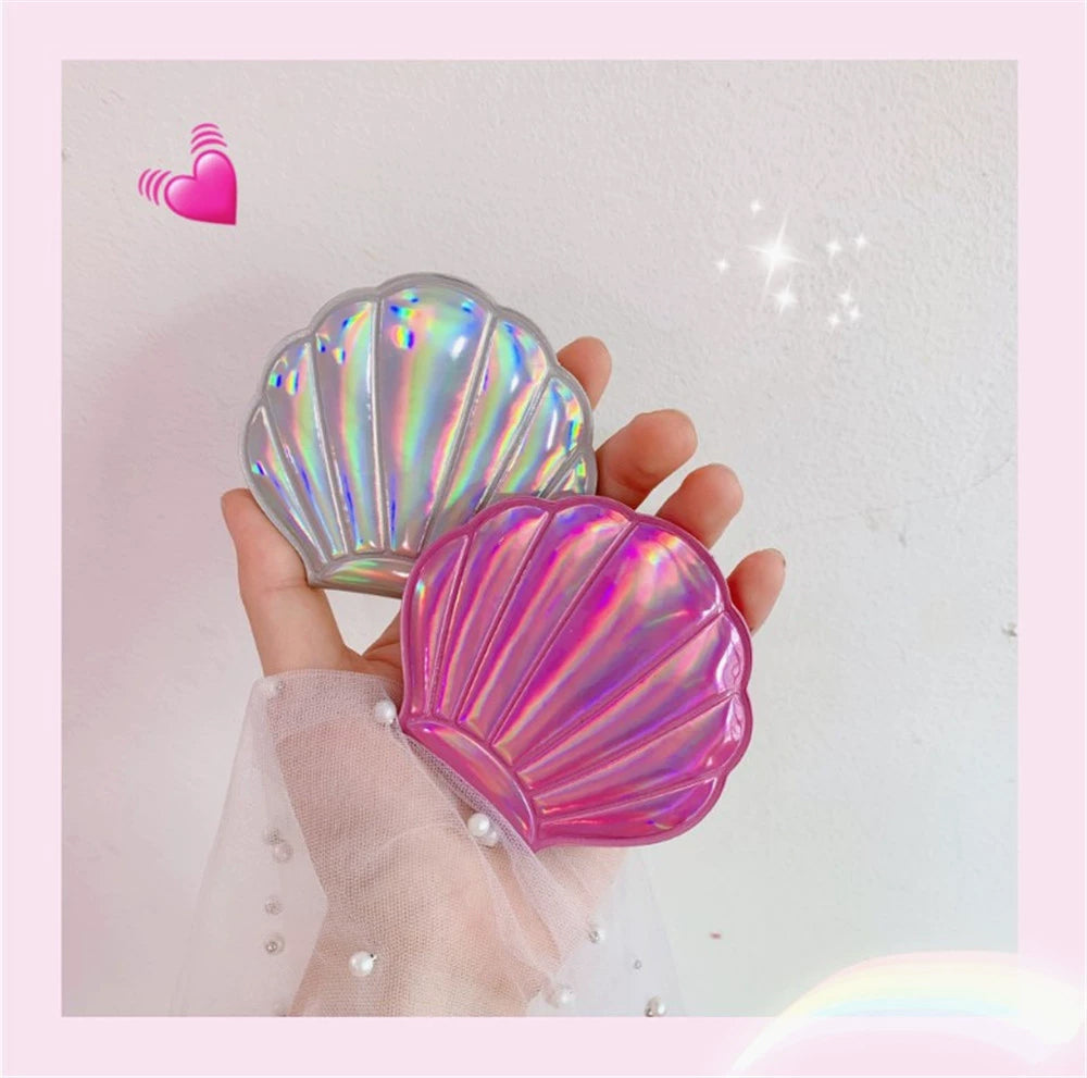 Portable Color Shell Shape Makeup Mirror Double Sided Magnifying Mirror Travel Beauty Cosmetic Tool 5