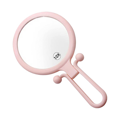 Double Sided Folding Makeup Mirror, 10X Handheld Magnifier, Portable Handheld Mirror with Adjustable Handle for Beauty