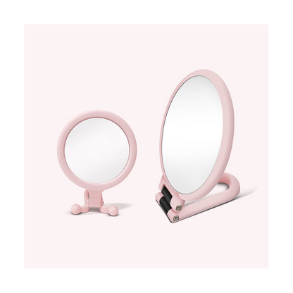 Double Sided Folding Makeup Mirror, 10X Handheld Magnifier, Portable Handheld Mirror with Adjustable Handle for Beauty