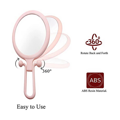 Double Sided Folding Makeup Mirror, 10X Handheld Magnifier, Portable Handheld Mirror with Adjustable Handle for Beauty