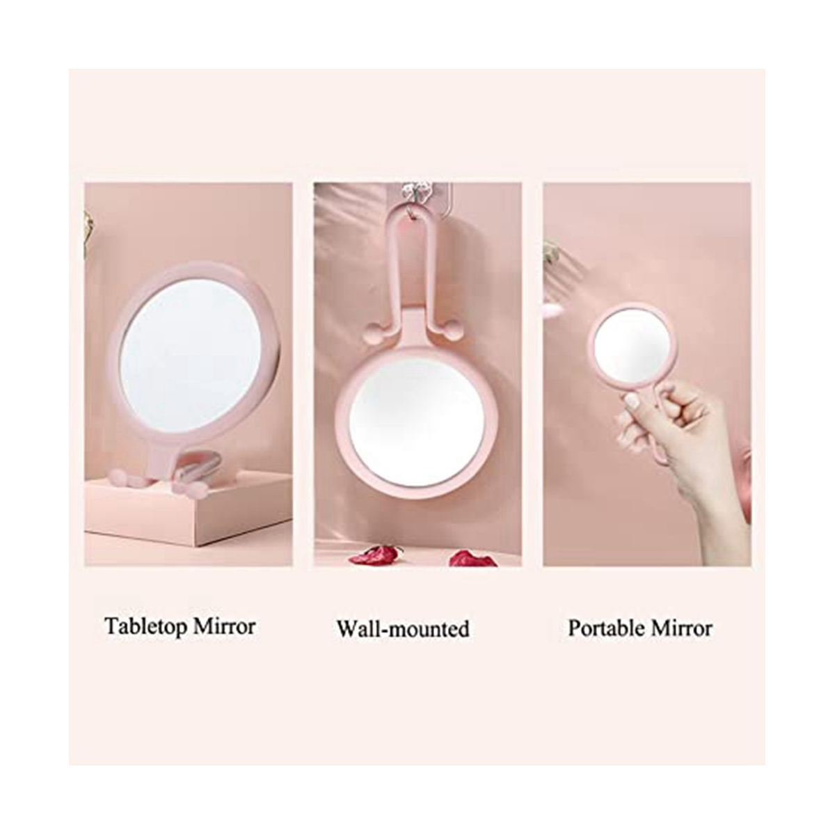 Double Sided Folding Makeup Mirror, 10X Handheld Magnifier, Portable Handheld Mirror with Adjustable Handle for Beauty