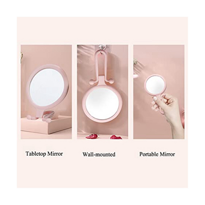 Double Sided Folding Makeup Mirror, 10X Handheld Magnifier, Portable Handheld Mirror with Adjustable Handle for Beauty