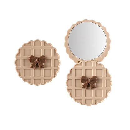 Portable Waffle Shape Double-Sided Makeup Mirror, Compact Pocket Handheld, Personalized Cosmetic Party Favor Gift