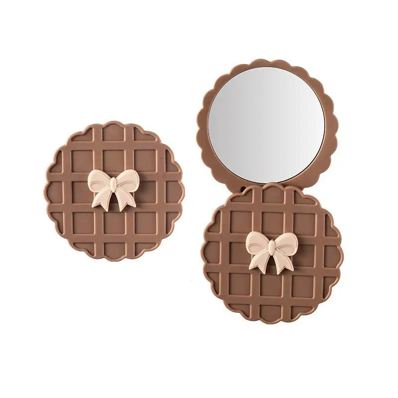 Portable Waffle Shape Double-Sided Makeup Mirror, Compact Pocket Handheld, Personalized Cosmetic Party Favor Gift