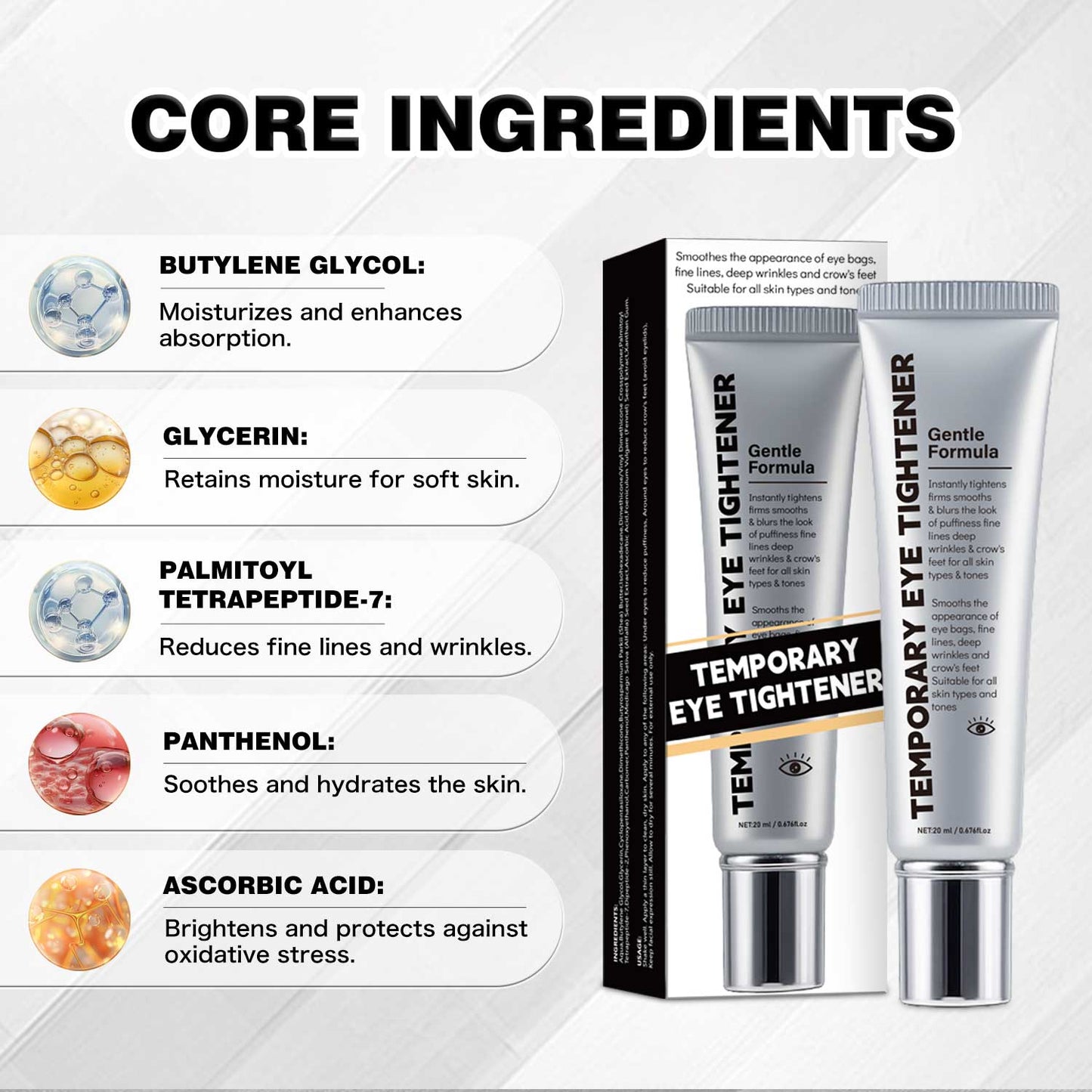 Instant Eye Firming Cream 20ML, Temporary Eye Tightener, Smooth Fine Line Facial Makeup Primer, Gentle Eye Care