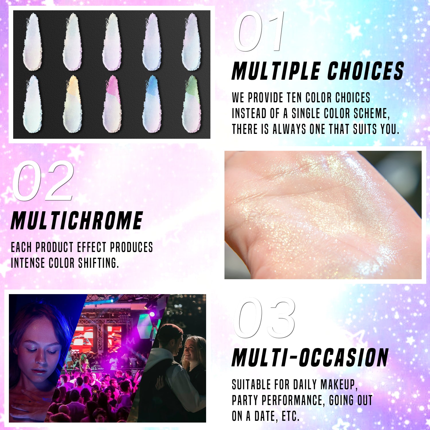 Duochrome Highlighter Pigment, Glitter Long-lasting Multichrome, Professional Makeup Cosmetic for Women