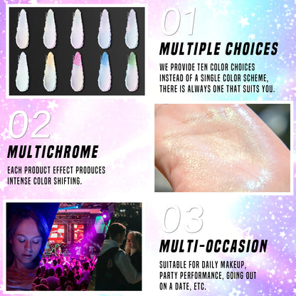 Duochrome Highlighter Pigment, Glitter Long-lasting Multichrome, Professional Makeup Cosmetic for Women