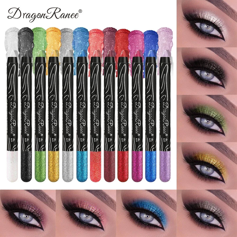 Glitter Metallic Purple Eyeshadow Pencil, Silkworm Liner Pen Highlighter, Long Lasting Gold Blue Cream Eye Shadow Stick