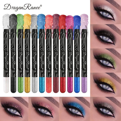 Glitter Metallic Purple Eyeshadow Pencil, Silkworm Liner Pen Highlighter, Long Lasting Gold Blue Cream Eye Shadow Stick