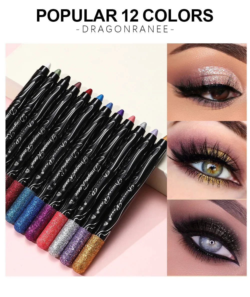 Glitter Metallic Purple Eyeshadow Pencil, Silkworm Liner Pen Highlighter, Long Lasting Gold Blue Cream Eye Shadow Stick