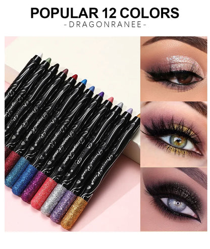 Glitter Metallic Purple Eyeshadow Pencil, Silkworm Liner Pen Highlighter, Long Lasting Gold Blue Cream Eye Shadow Stick