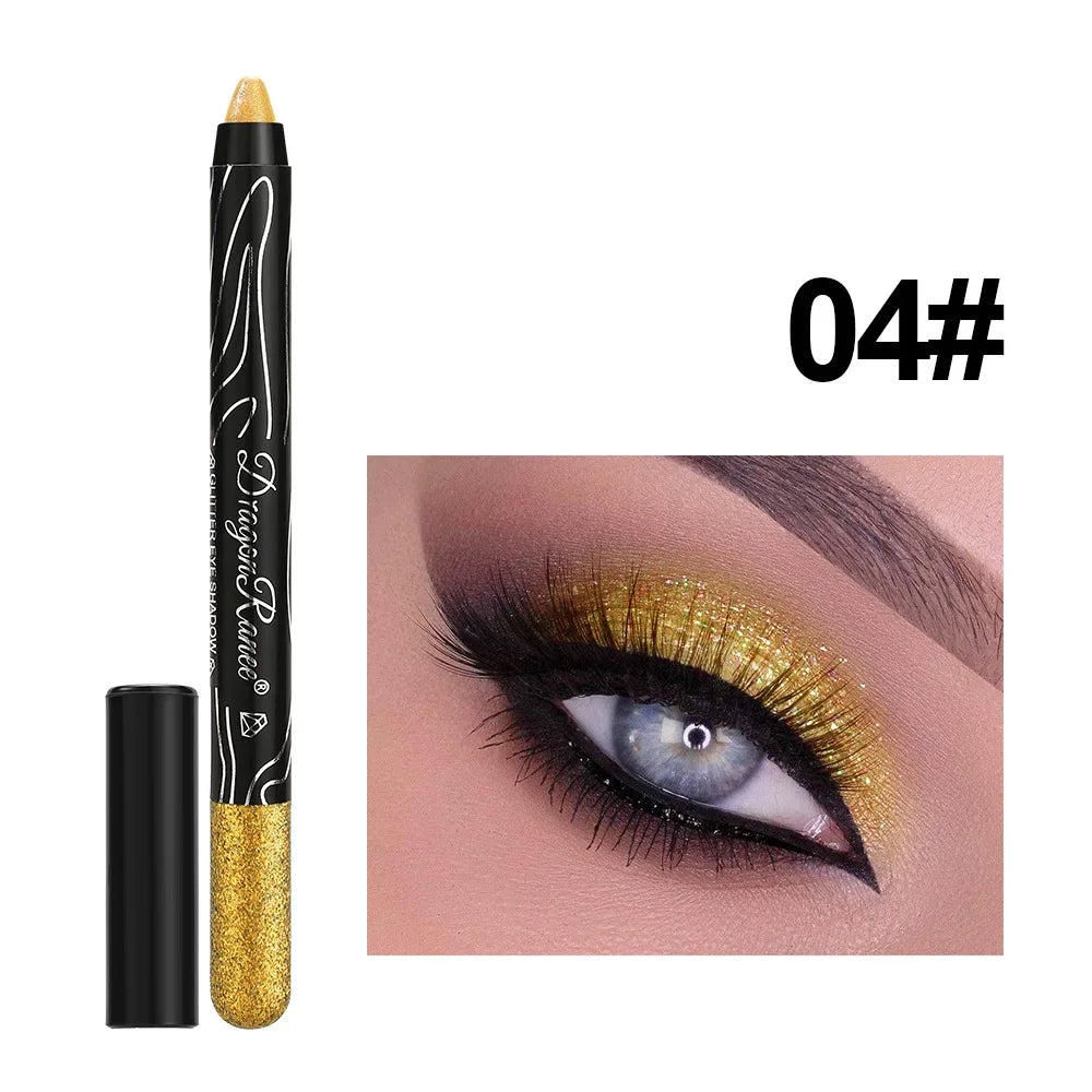 Glitter Metallic Purple Eyeshadow Pencil, Silkworm Liner Pen Highlighter, Long Lasting Gold Blue Cream Eye Shadow Stick