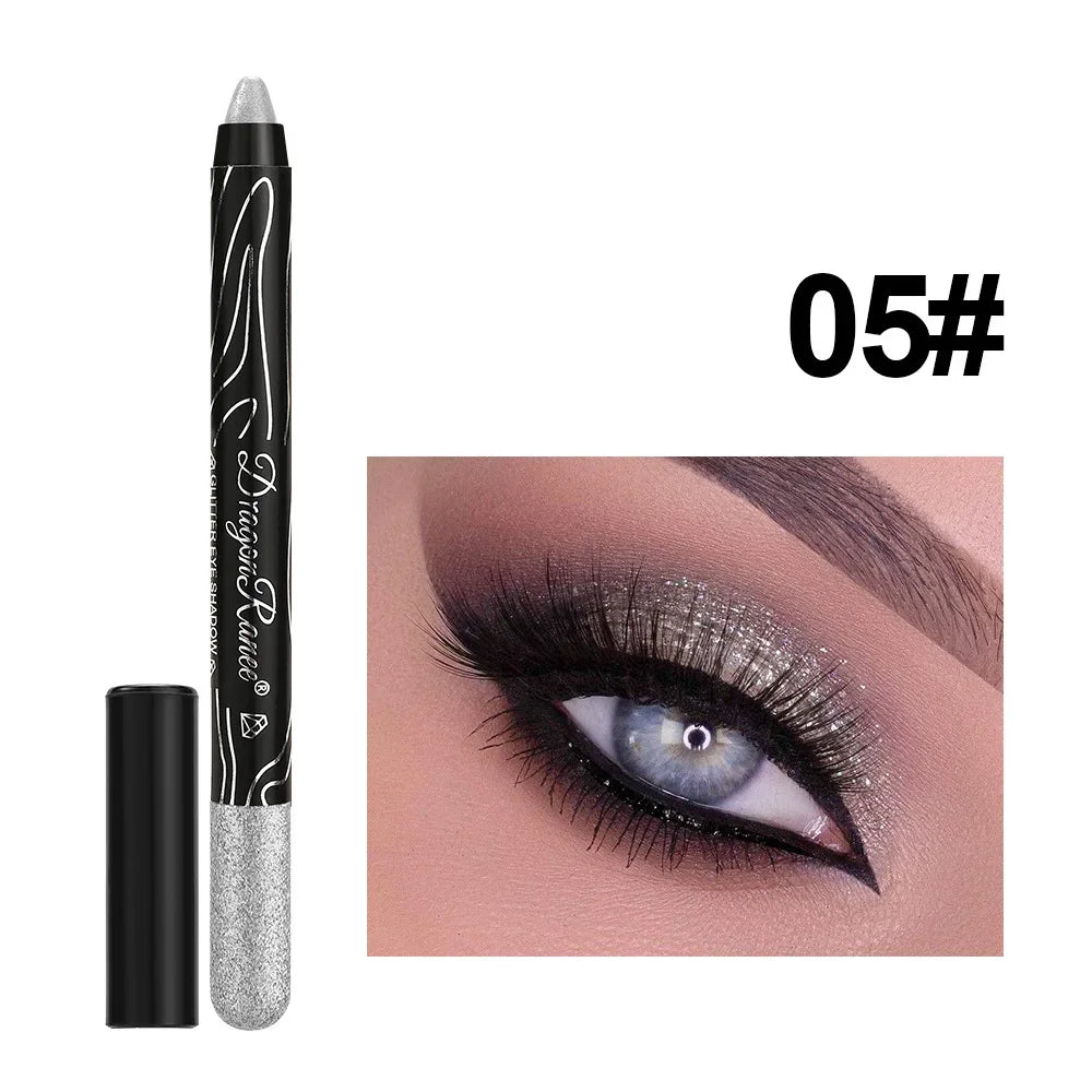 Glitter Metallic Purple Eyeshadow Pencil, Silkworm Liner Pen Highlighter, Long Lasting Gold Blue Cream Eye Shadow Stick
