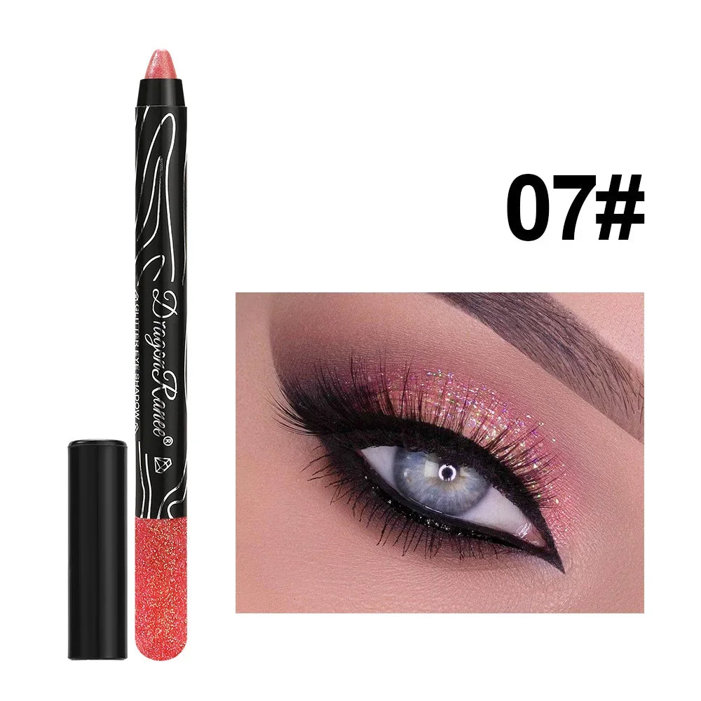 Glitter Metallic Purple Eyeshadow Pencil, Silkworm Liner Pen Highlighter, Long Lasting Gold Blue Cream Eye Shadow Stick