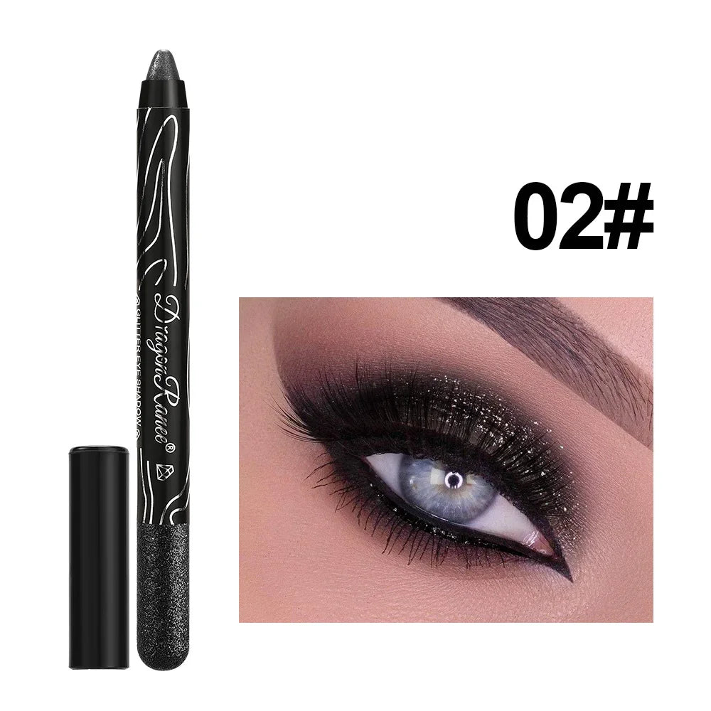Glitter Metallic Purple Eyeshadow Pencil, Silkworm Liner Pen Highlighter, Long Lasting Gold Blue Cream Eye Shadow Stick