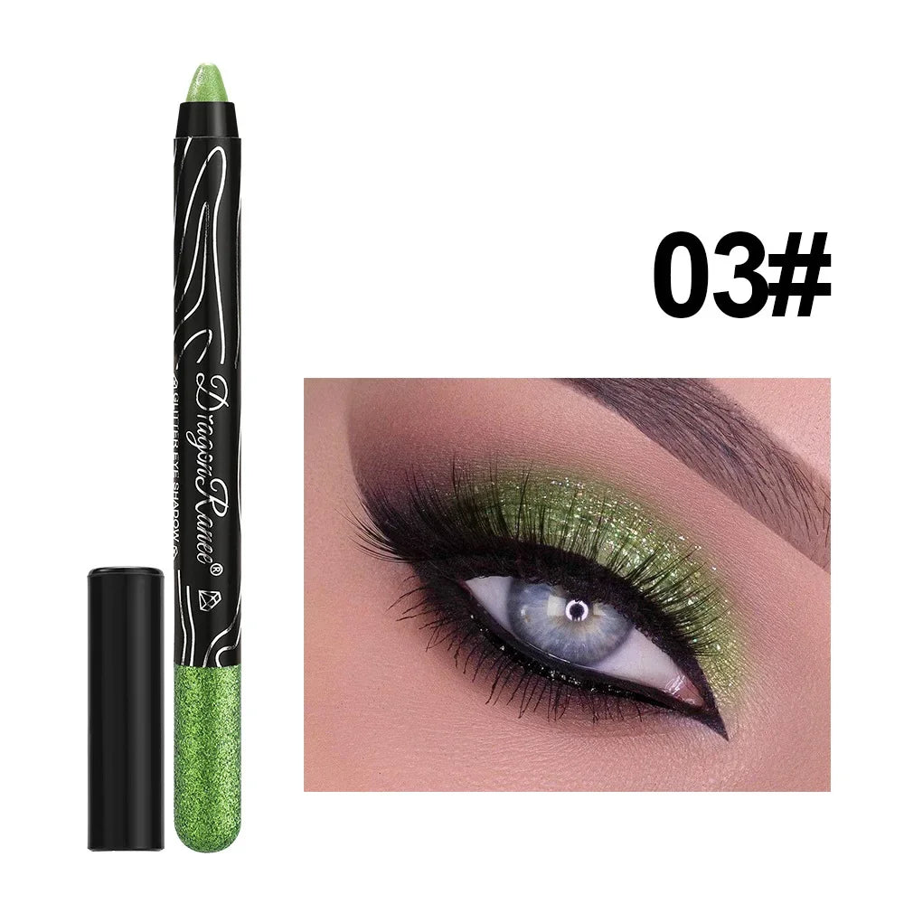 Glitter Metallic Purple Eyeshadow Pencil, Silkworm Liner Pen Highlighter, Long Lasting Gold Blue Cream Eye Shadow Stick